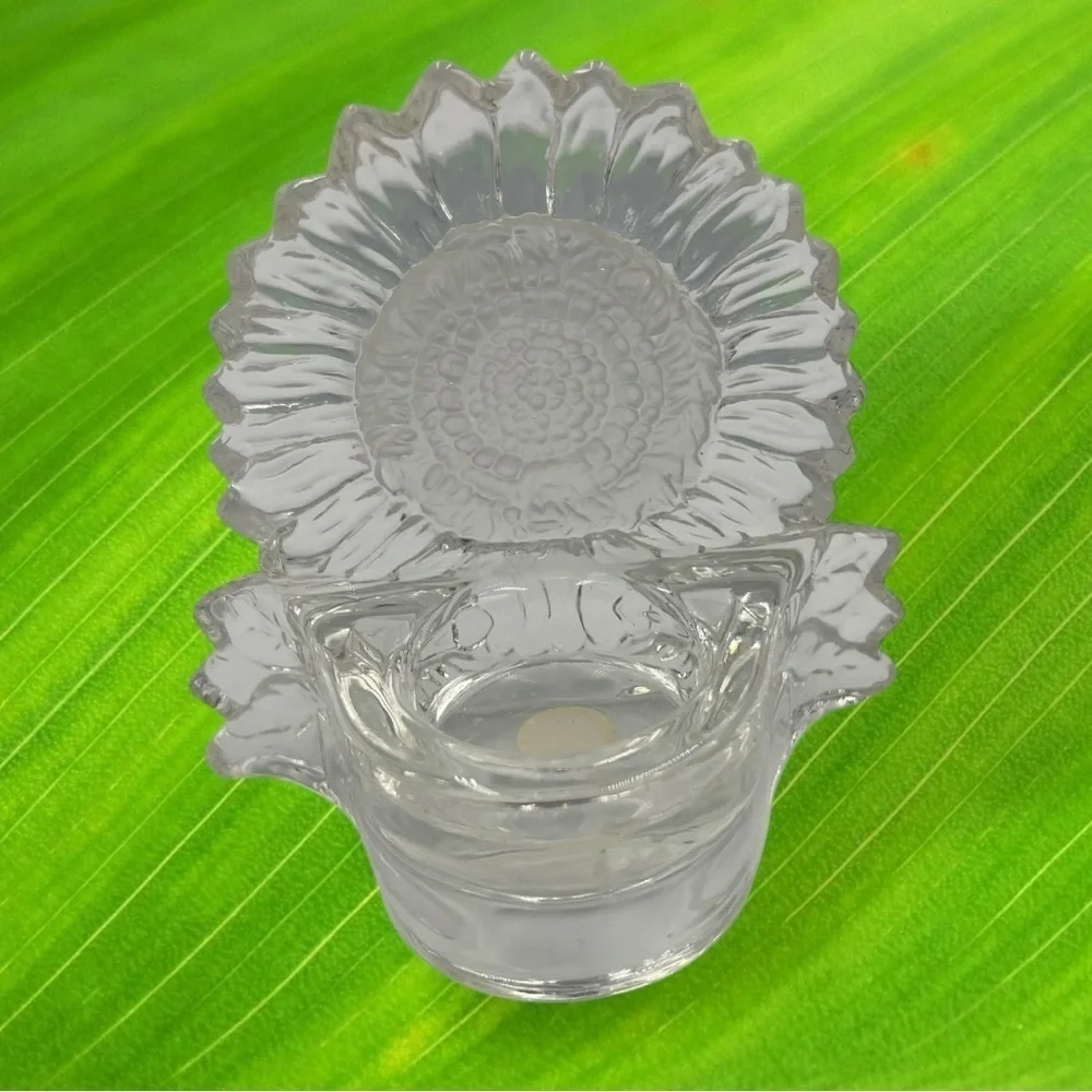 Partylite Clear Frosted Glass Sunflower Candle Tealight Holder